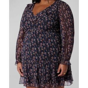 Joie Womens Blue Adanson Mini Dress Plus Size 0X Floral Tiered Ruffle-Trim Fairy